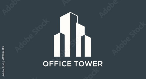 Minimalist Office Tower Logo Design on a Dark Background Depicting a Skyscraper
