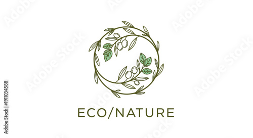 Minimalist Olive Branch Emblem Suitable For Organic Products or Eco-Friendly Brands