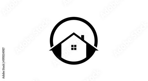 Minimalist Real Estate Logo Design: House Symbolized Within a Circle for Branding