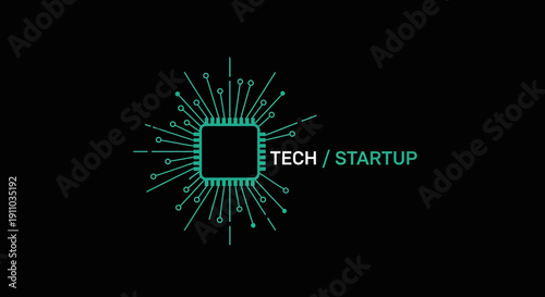 Minimalist Tech Startup Concept With Integrated Circuit Design And Bold Typography