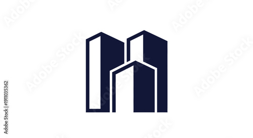 Minimalist Urban Architecture Emblem Representing City Skyline Buildings with Geometric Shapes