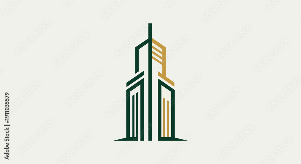 Obraz premium Minimalistic Skyscraper Icon Depicting Modern Architectural Design on White Background
