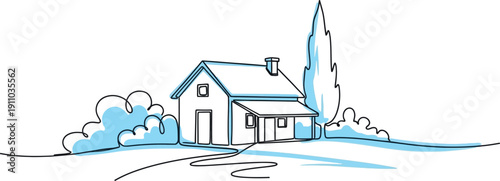 A Simple House with a Tree and Bushes