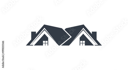 Minimalistic Design of Two Homes Joined Together, Suitable for Real Estate Company Logo