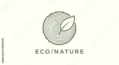 Minimalistic Eco Logo Featuring Leaf And Wood Slice With Eco/nature Typography Design