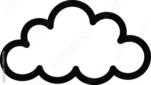 Minimalist outline drawing of a fluffy cumulus cloud shape creates an empty frame for weather or digital information.
