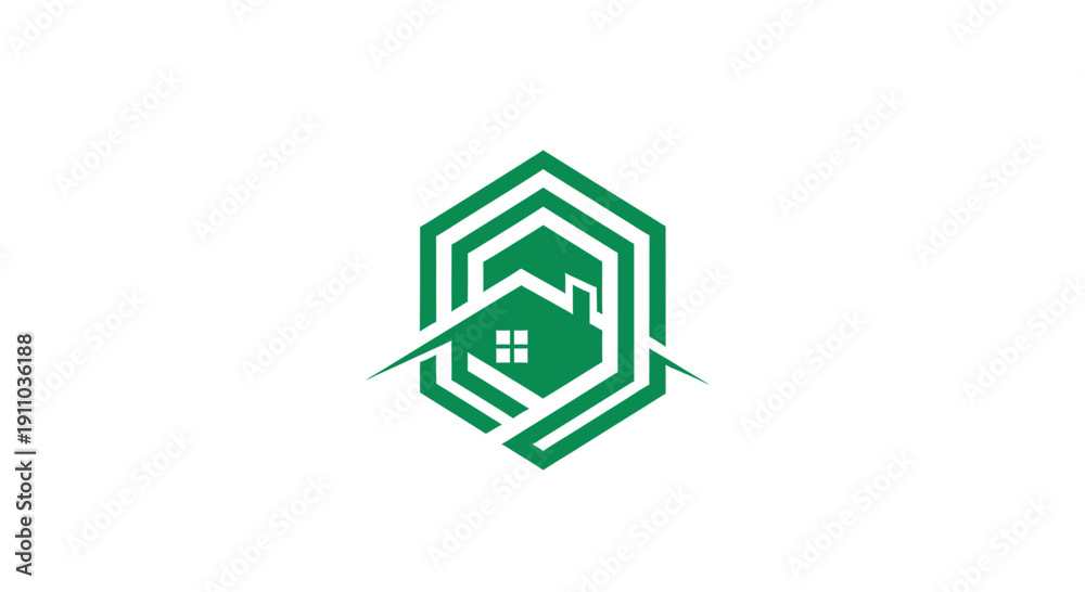 Obraz premium Modern Abstract Green House Logo Design Representing Real Estate And Development