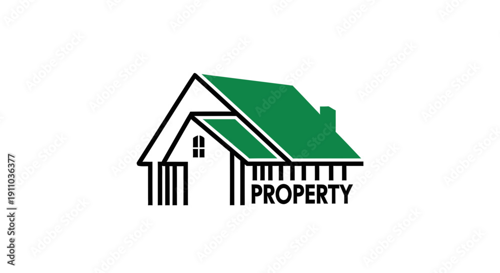 Fototapeta premium Modern Abstract Property Logo Design Depicting Housing, Residence with Green Roof