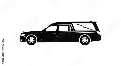 A stark black silhouette depicts a hearse a vehicle traditionally used for conveying the deceased high quality professional