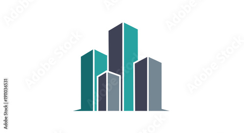 Modern Cityscape Design Featuring Building Icons in Contemporary Tones for Real Estate