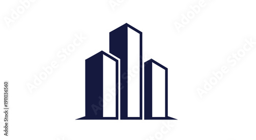 Modern Cityscape Design Featuring Three Abstract and Minimalist High-Rise Buildings Symbol
