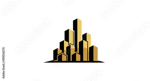 Modern Cityscape Emblem Depicting Real Estate And Urban Development in Gold and Black