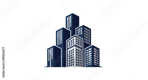 Modern Cityscape Design: Vector Illustration of Skyscrapers and Urban Architecture Logo
