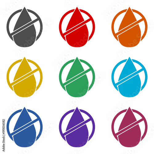 No trans fats, palm oil free, no mineral oil icon isolated on white background. Set icons colorful