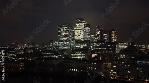 Wallpaper Mural Establishing aerial view of London at night. Beautiful illuminated skyline of the capital of the United Kingdom Torontodigital.ca