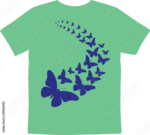 green tshirt with flying butterflies