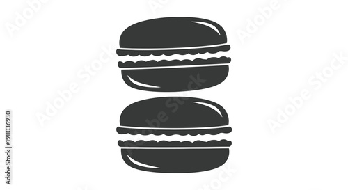 A minimalist black and white illustration depicts two stacked macarons showcasing their delicate layers and rounded forms high quality professional