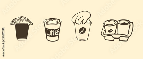 Hot Coffee Doodle Hand drawn Line Art