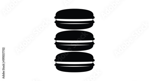 A minimalist graphic depicts three stacked black silhouettes of burgers creating a simple repeating pattern on a white background