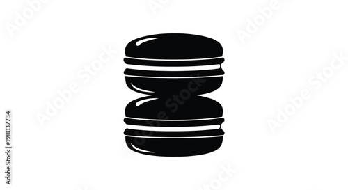 A minimalist black and white illustration depicts a stacked burger showcasing its layers and rounded form high quality