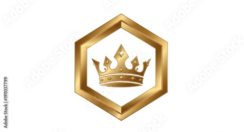 Golden Crown in Hexagon Logo.