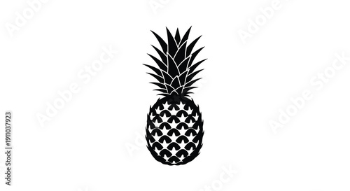 A striking black and white silhouette depicts a pineapple showcasing its textured surface and distinctive crown high quality professional detailed