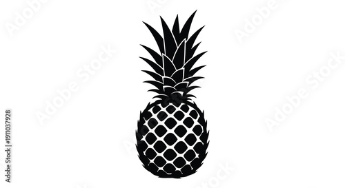 A striking black and white silhouette depicts a ripe pineapple showcasing its textured skin and spiky crown high quality professional