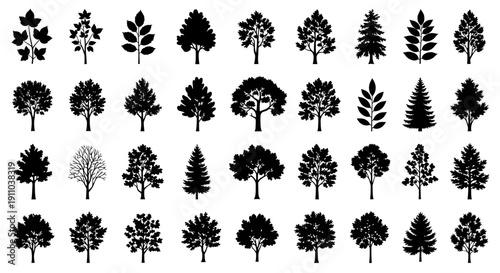 Diverse Tree Silhouettes Collection for Design