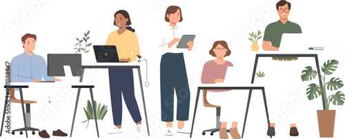 Smart Casual Business Professionals Outline Icon Set  Modern Coworking Scene