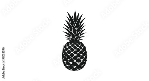 A striking black and white silhouette depicts a fully formed pineapple with detailed leaf and skin textures high quality professional