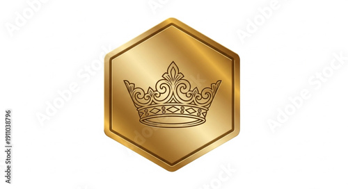 Golden Crown Icon on Hexagon.