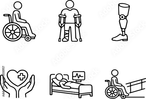 Medical care and hospital support icon set
