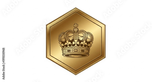 Golden Crown Icon on Hexagon.