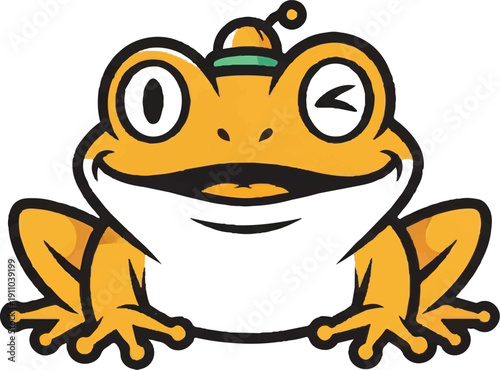 Cartoon frog mascot winking smiling illustration