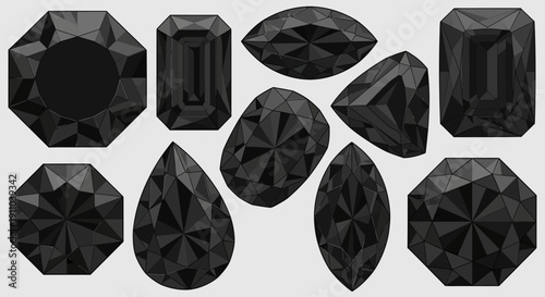 Elegant Black Gemstones Collection on Light Background