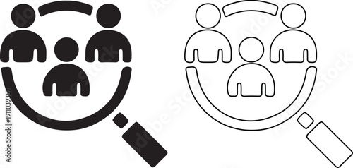 magnifying glasses focusing person research human black black outline icon set vector illustration