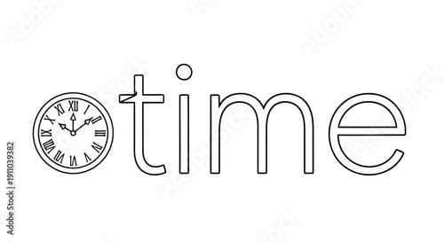 Simple graphic featuring a clock face integrated with the word time