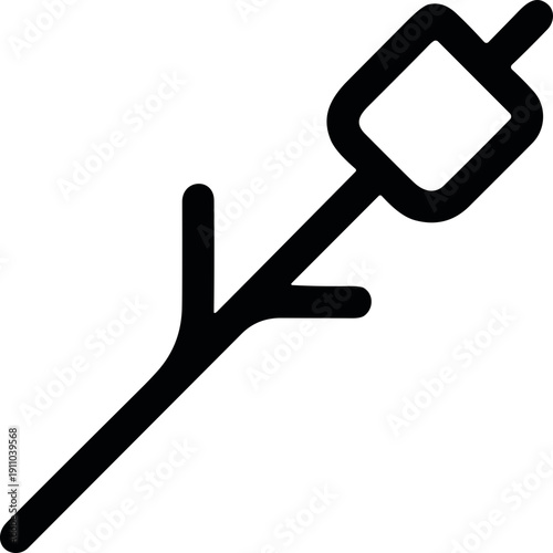 Simple black line drawing of a marshmallow on a stick, perfect for campfire or cooking themes