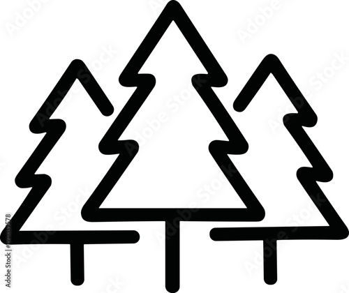 Stylized outline of three evergreen trees in a forest setting, simple and modern design