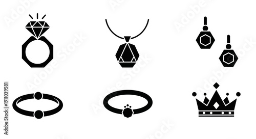 Elegant Jewelry Collection: Ring, Necklace, Earrings, Crown
