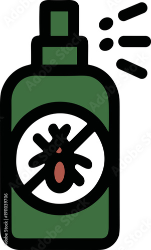 Green spray bottle with insect repellent symbol, effective pest control solution