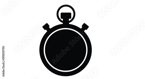 Simple black silhouette of a stopwatch isolated on a plain white background