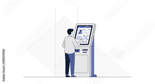 Man Interacting With Digital Kiosk For Information Access Or Service