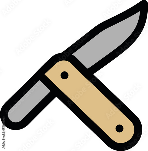 Simple illustration of a folding pocket knife with a beige handle and silver blade