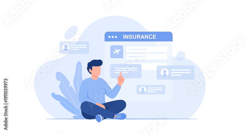Man Interacting With Online Insurance Platform For Travel Protection