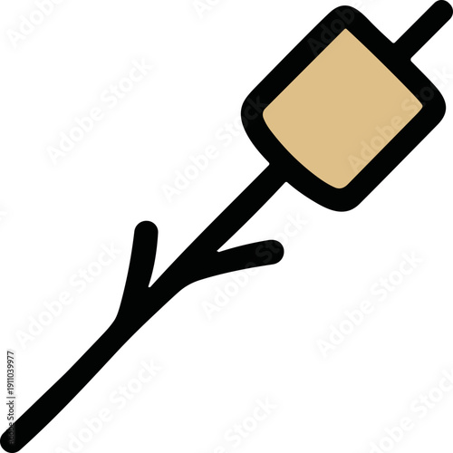 Simple illustration of a marshmallow on a stick ready for roasting over a campfire