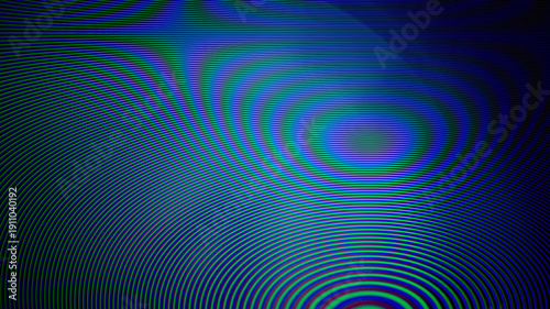 Abstract screen texture with blue and green moire pattern and circular interference waves suitable for digital technology backgrounds and futuristic cyber design