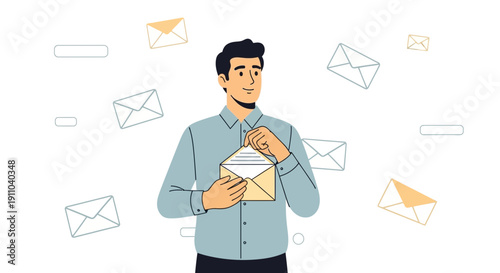 Man Receives Digital Communications And Mail Delivery Services