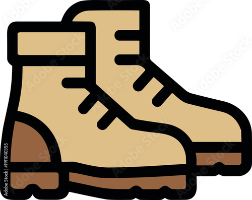 Pair of tan hiking boots with thick soles and laces, ready for adventure