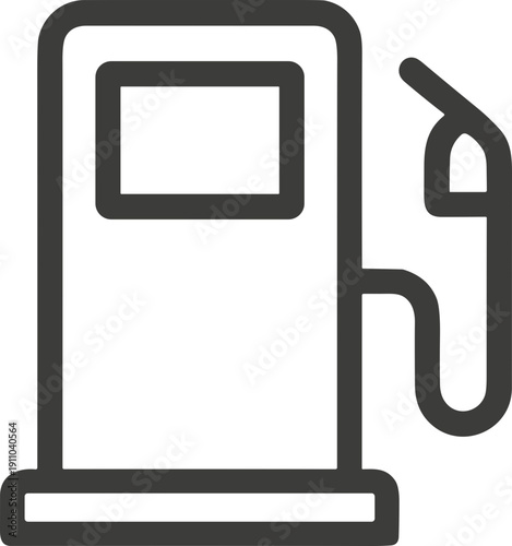 Simple line art icon of a gas pump with a hose and nozzle ready for fueling